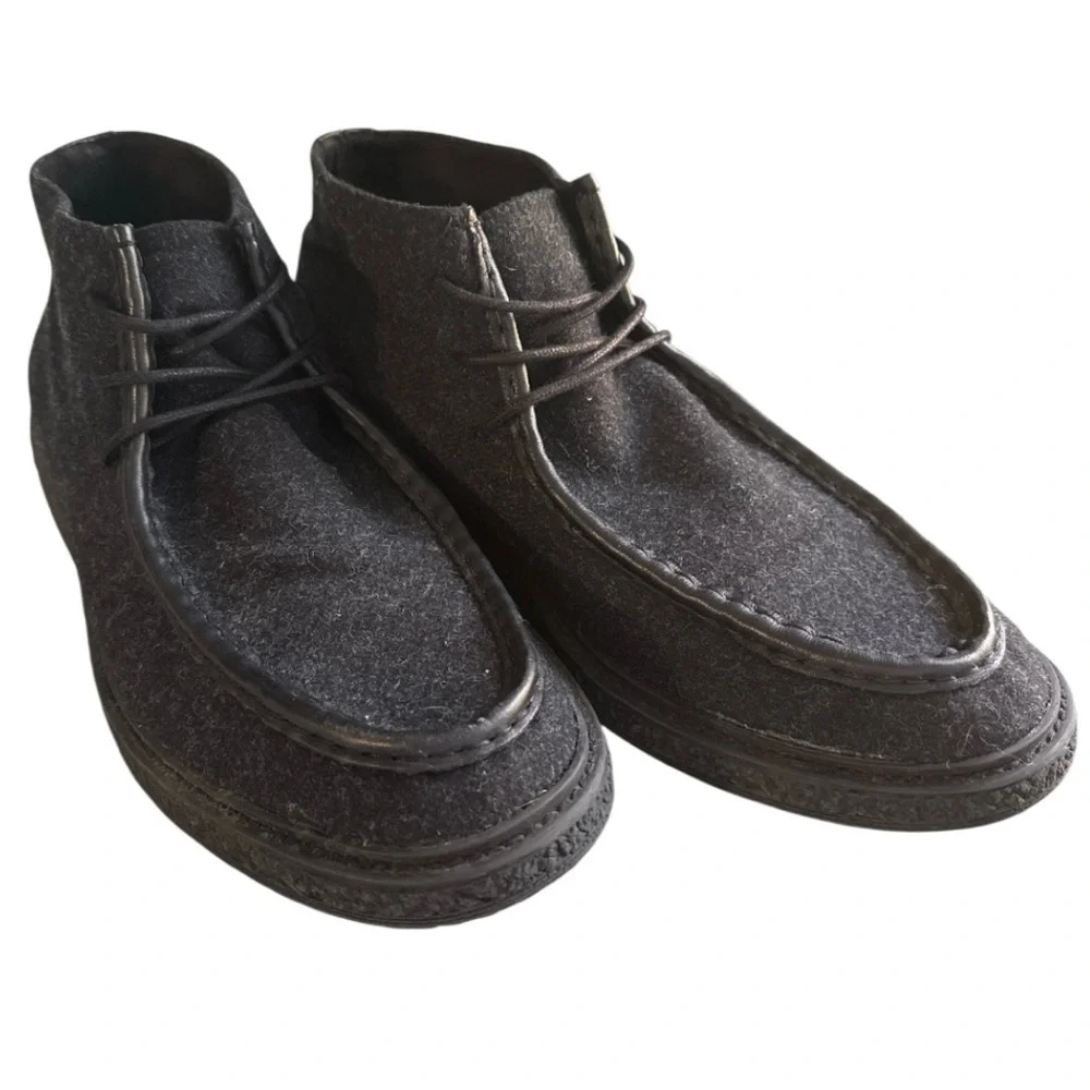 Men’s Gray Felt Wool Moc Toe Wallabee Style Chukka Boots Lace Up Casual Sz 11